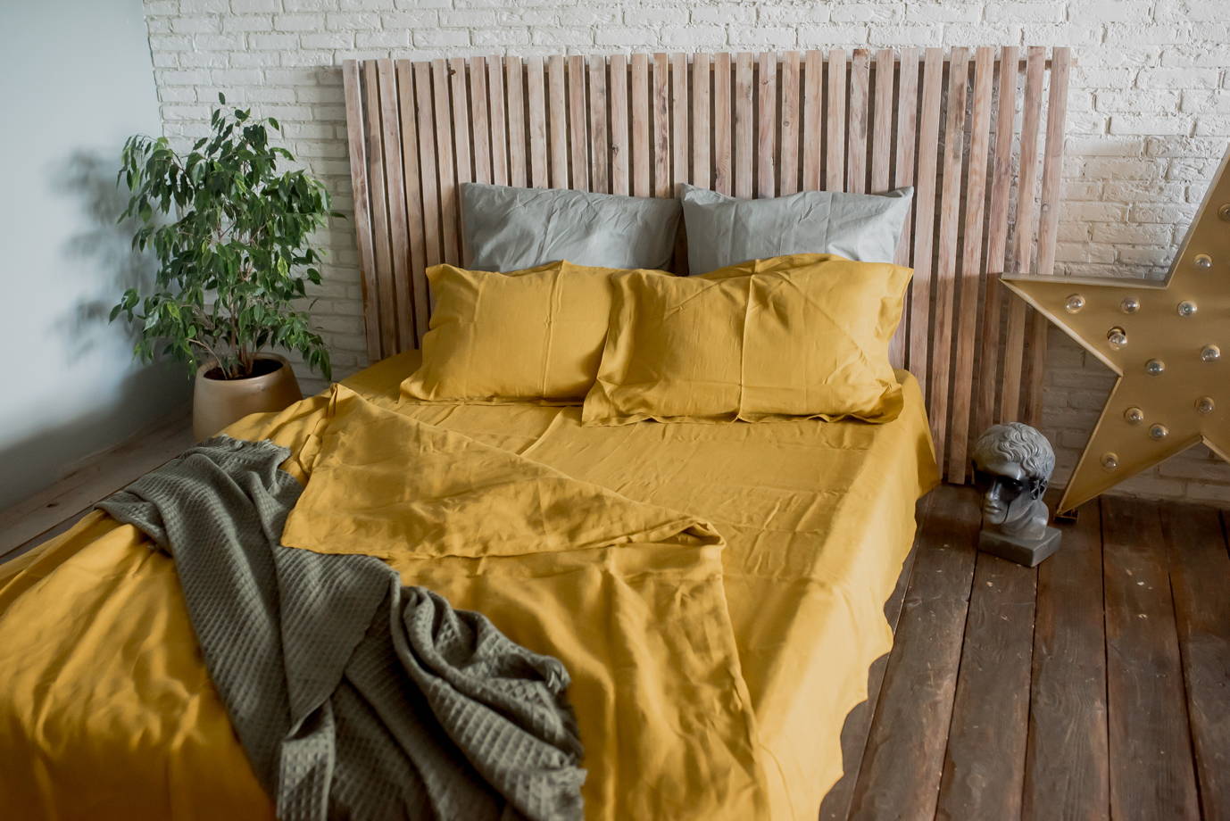 ГОРЧИЧНЫЙ набор постельного белья из 100% льна умягчённого в магазине « BarinBed» на Ламбада-маркете